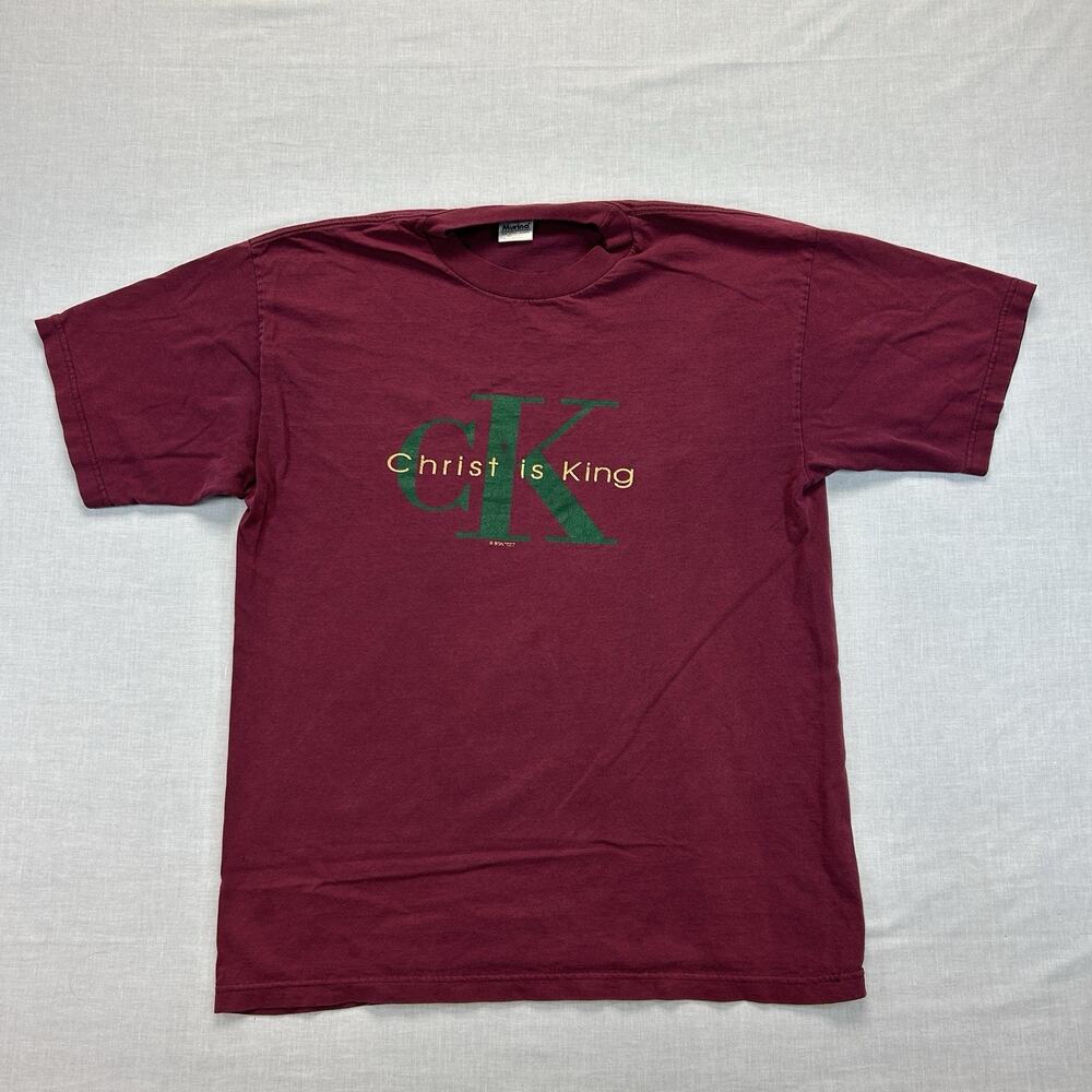 Vintage 90s Y2k Jesus T-Shirt Men’s XL Maroon Christ Is King Graphic USA Casual